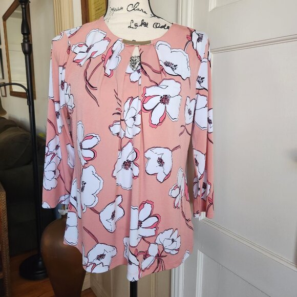 Liz Claiborne Tops - Liz Clairborn Career Pink Floral Blouse Sz PM